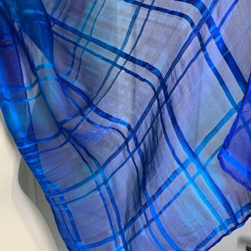 Blue silk plaid scarf